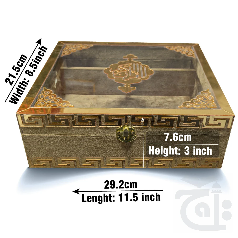 Gold Velvet Quran with Special box and attar cap bookmark tasbih and counter 81KVJ2-Gold - Image 4