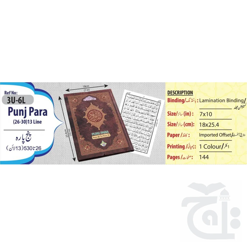 Panj Para (26-30) Panj Parah 13 Line (Last Five Parts of Holy Quran) 17x24 3U-6L - Image 5